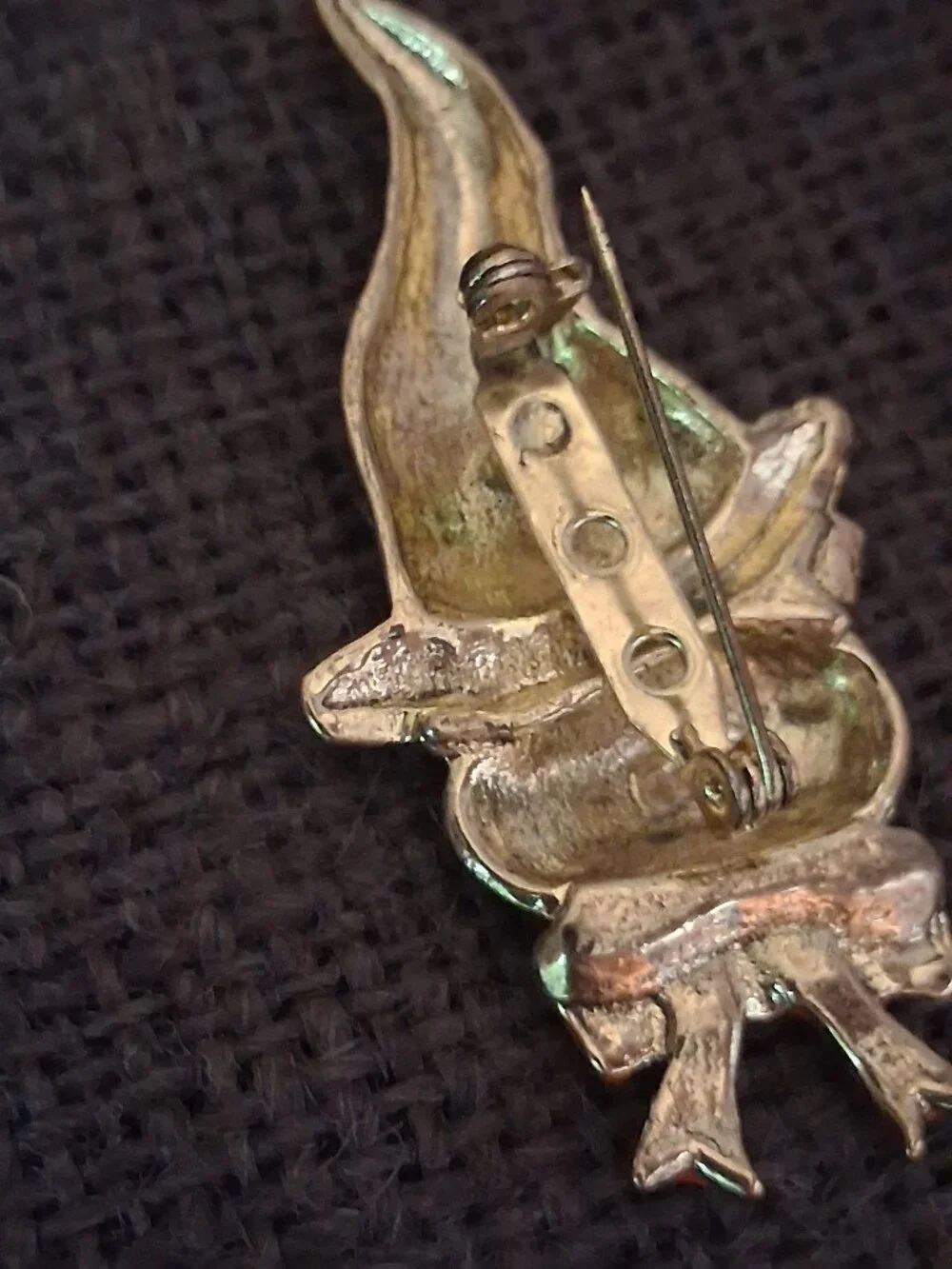 Vintage Halloween Enamel Cat Brooch Pin Witch Hat Bow
